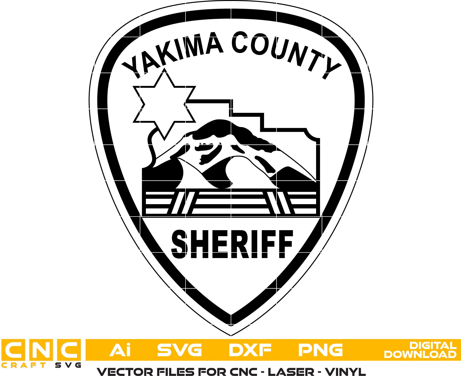 Yakima County Sheriff Badge Vector art Svg, Dxf, Jpg, Png, and Ai files For laser engraving, woodworking, acrylic painting, and all printing machines.