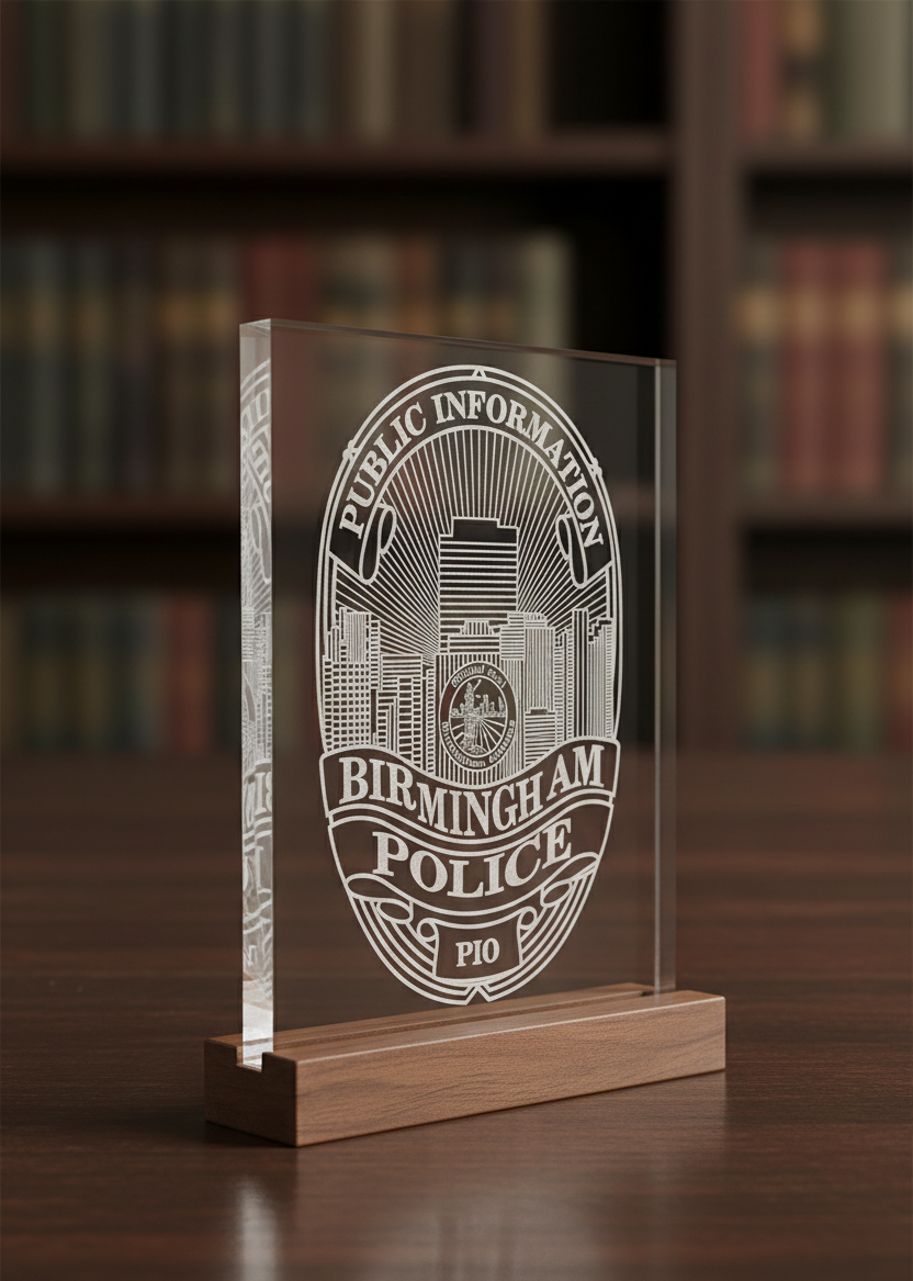 Birmingham Police PIO Badge SVG

Alabama Law Enforcement Vector Design

Birmingham City Skyline Police Emblem

Public Information Officer Engraving File

Birmingham Vulcan Seal CNC File