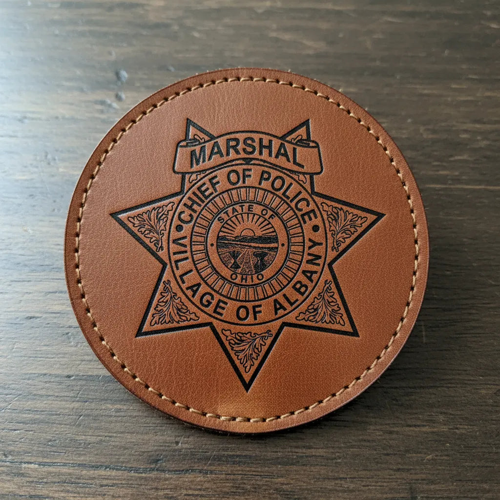 Albany Chief of Police Marshal Badge SVG

Ohio Law Enforcement Vector Design

5-Point Star Police Badge Engraving File

Albany OH Marshal Sign CNC File

Eagle Police Chief Badge Vector for Lasers