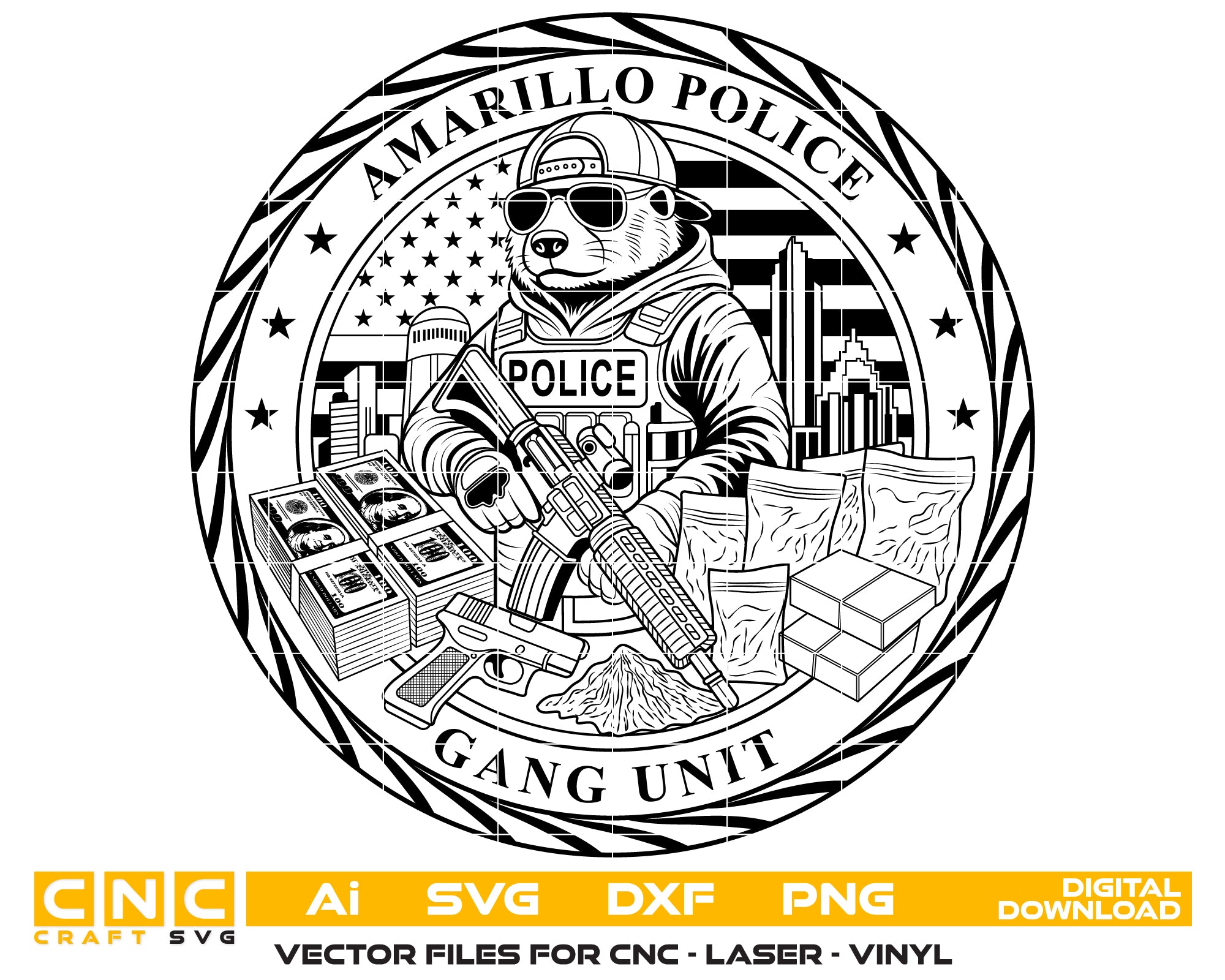 Amarillo Police Gang Unit Bear SVG Texas Law Enforcement Vector