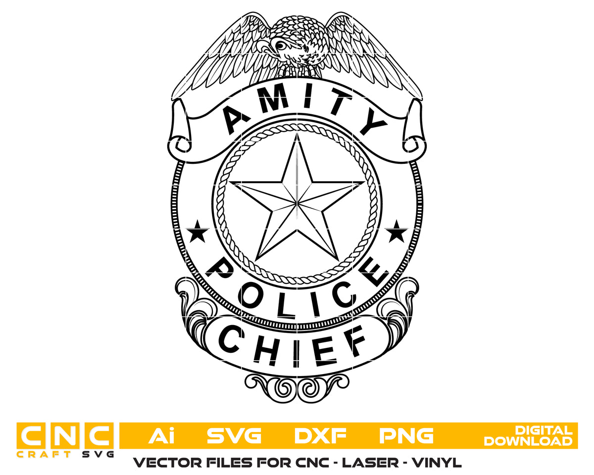 Amity Police Chief Badge SVG Law Enforcement Vector Emblem