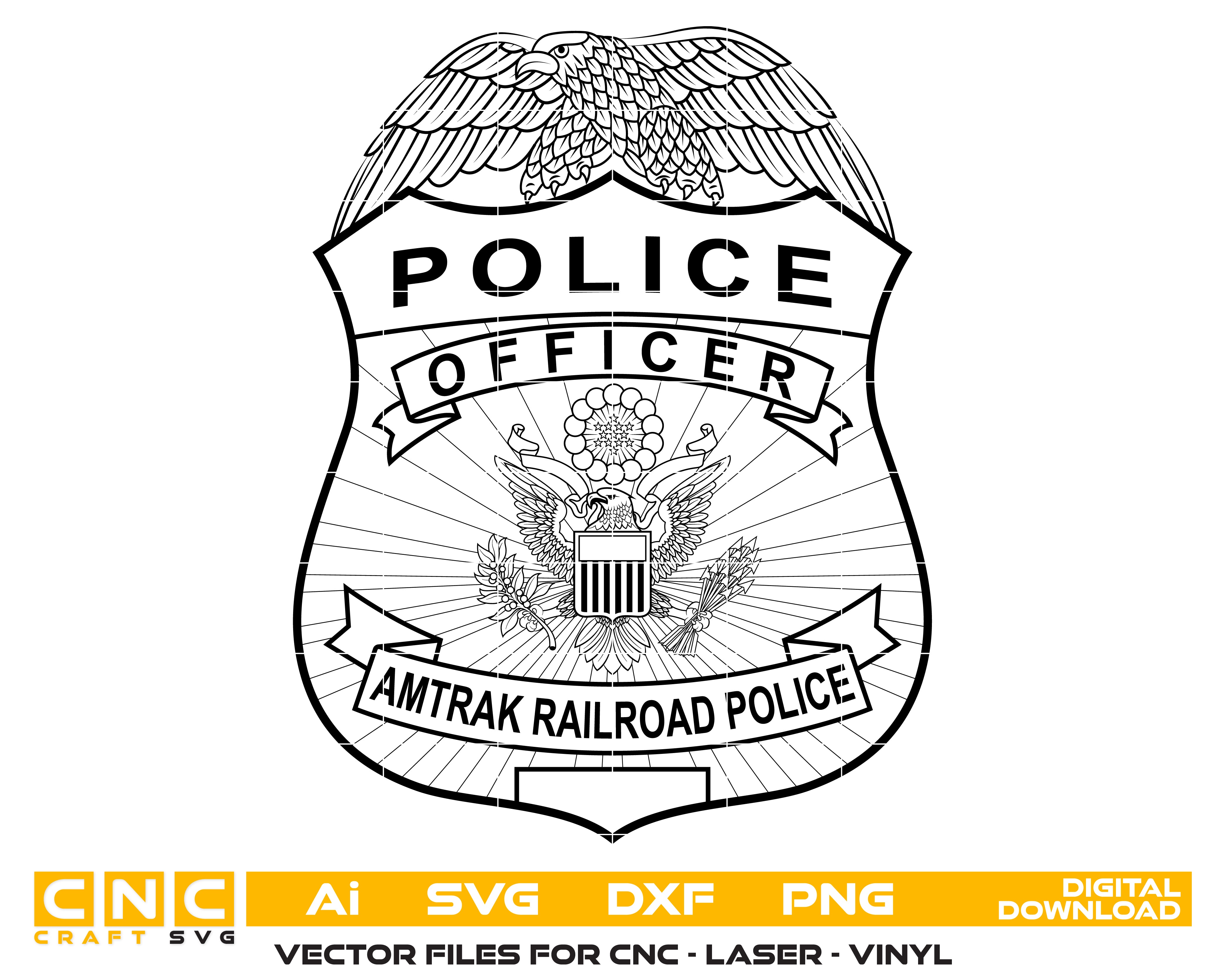 Amtrak Railroad Police Badge SVG

Railway Law Enforcement Vector Design

Great Seal of the US Police Emblem

Railroad Police Shield Engraving File

Amtrak Officer Sign CNC Router File