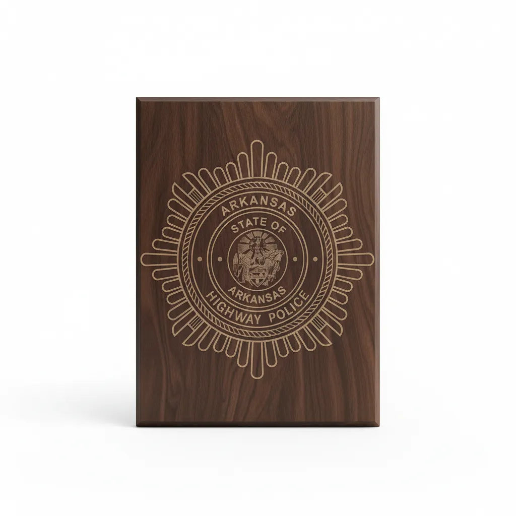 Arkansas Highway Police Badge SVG

Arkansas Law Enforcement Vector

Police Sunburst Badge State Seal

Officer Plaque Engraving File

Arkansas Police Sign CNC File
