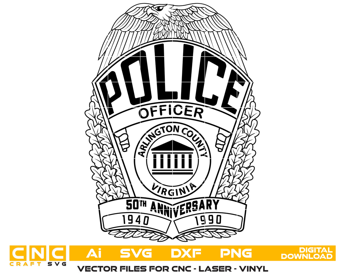 Arlington County Police Officer Badge SVG Virginia Law Enforcement Vector