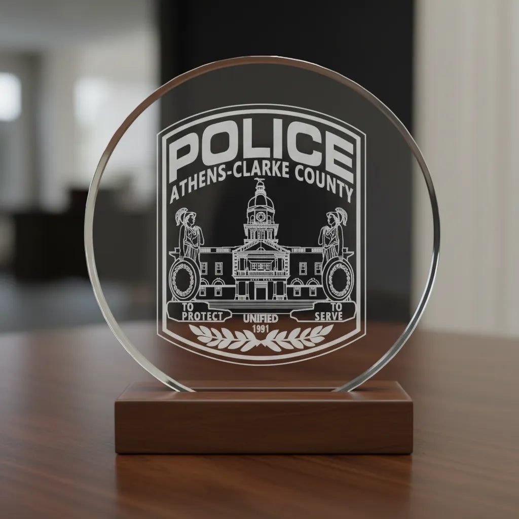 Athens Clarke County Police Patch SVG

Georgia Law Enforcement Vector Design

Unified Government Police Patch Engraving File

Athens GA Police Sign CNC File

Athens Arch Seal Vector for Laser Cutting