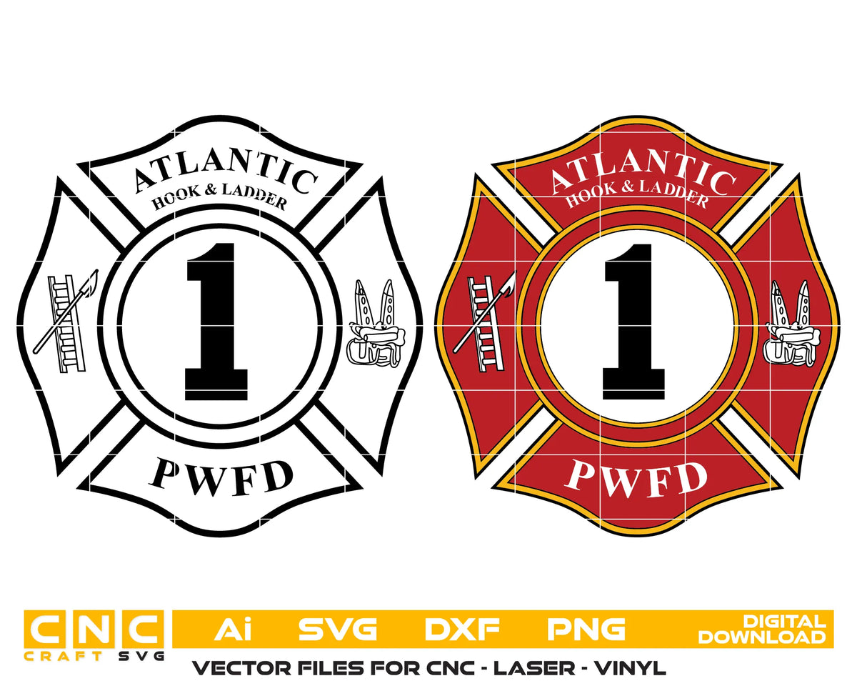 Atlantic Hook & Ladder Co. No. 1 Fire Badge SVG Firefighter Vector