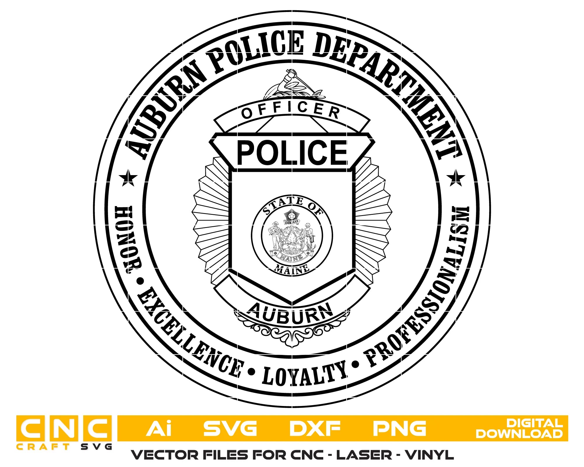 Auburn Police Department Badge Seal SVG Maine Law Enforcement Vector
