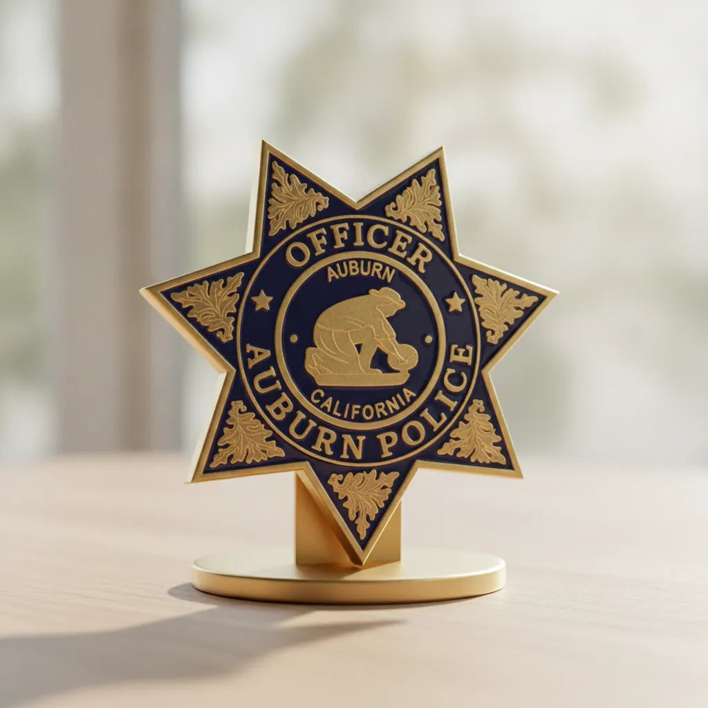 Auburn CA Police Officer Badge SVG

California Law Enforcement Star Vector

Gold Miner Seal Engraving File

Oak Leaf Police Badge Sign CNC File

Police Star Vector for Laser Engraving