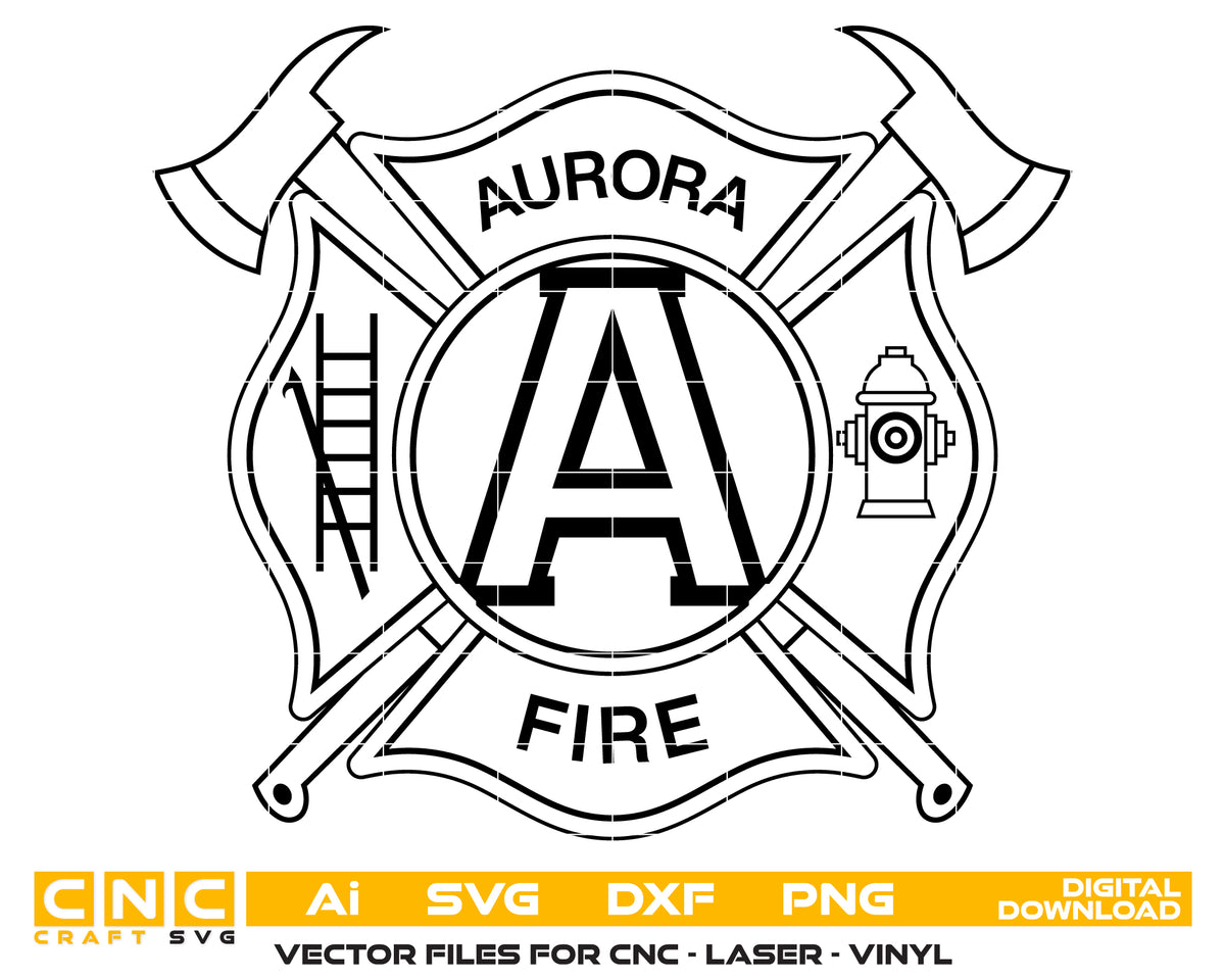 Aurora Fire Department Badge SVG Maltese Cross Vector