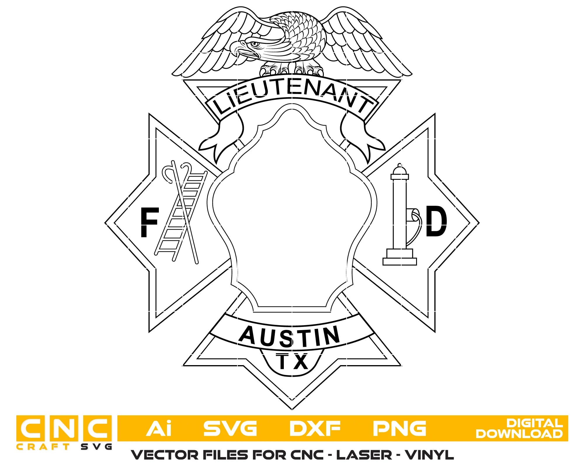Austin Fire Department Lieutenant Badge SVG Texas Firefighter Vector