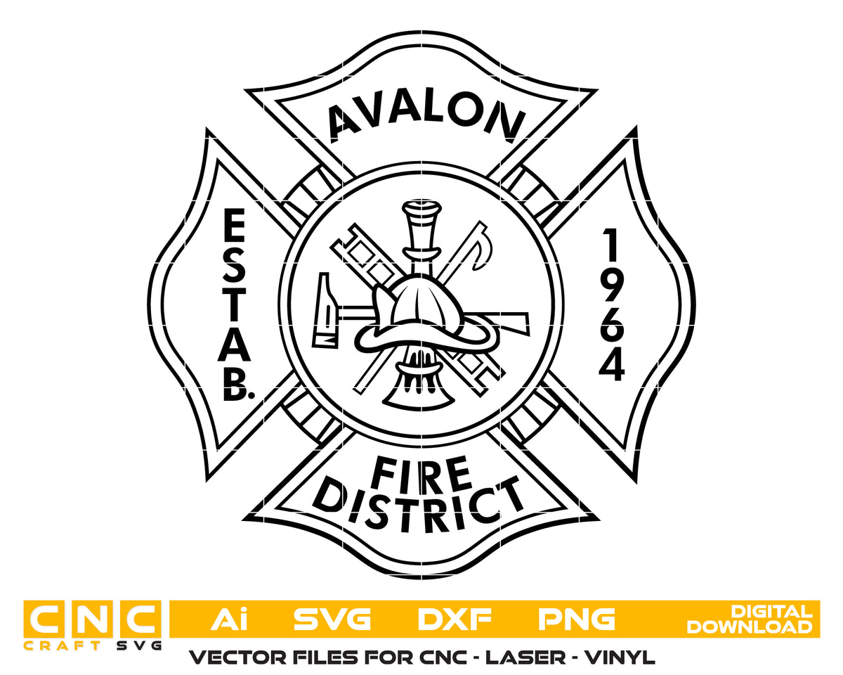 Avalon Fire Rescue District Badge SVG Maltese Cross Vector
