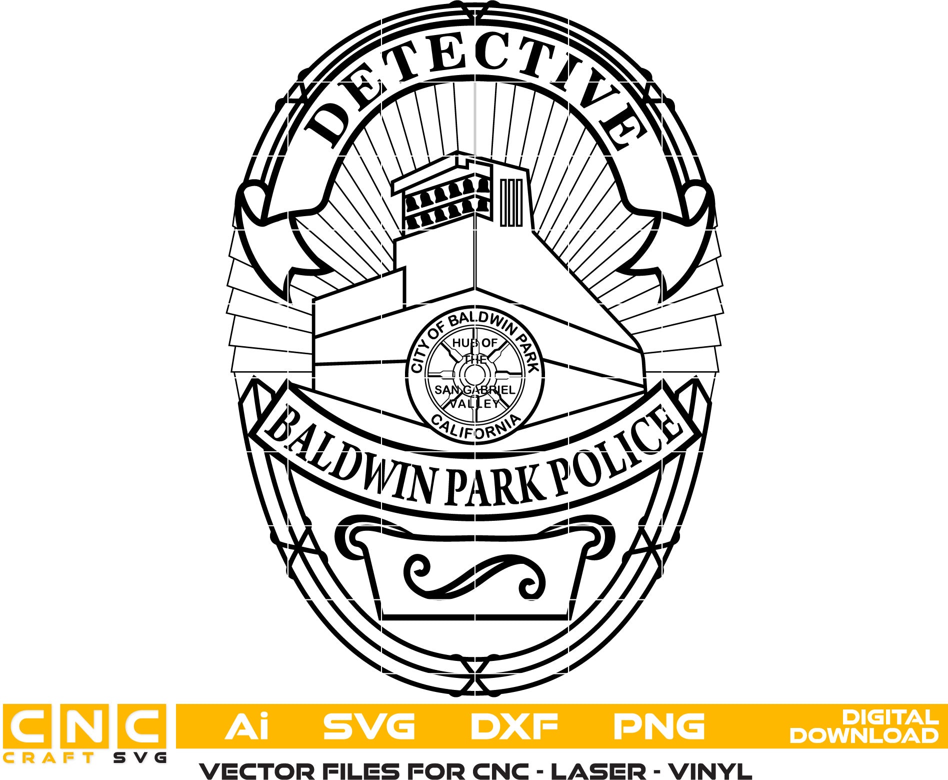 Baldwin Park Police Detective Badge SVG, Baldwin Park Detective Badge Vector, Police Detective Badge SVG, Law Enforcement Detective Emblem, Police Shield Vector, Badge Engraving File