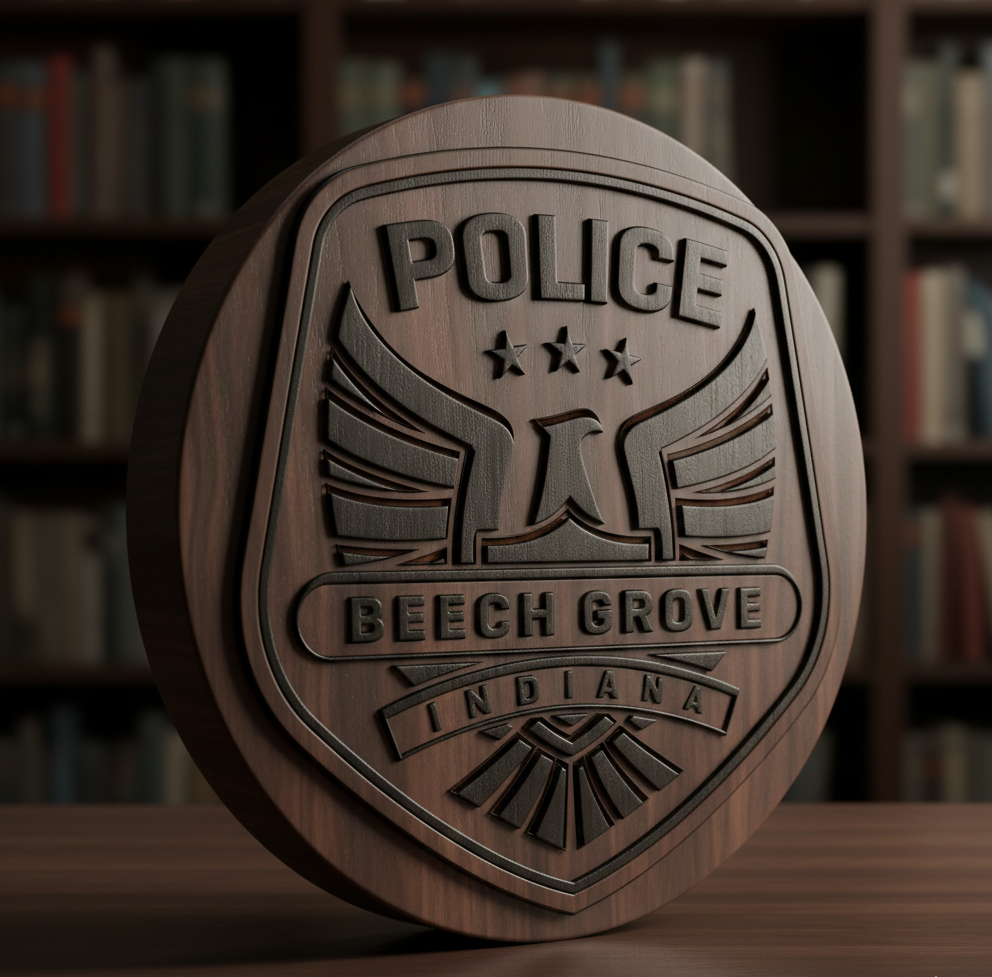 Beech Grove Police Badge SVG

Indiana Law Enforcement Vector Design

Modern Police Eagle Shield Emblem

Beech Grove IN Police Engraving File

Police Badge CNC Router File