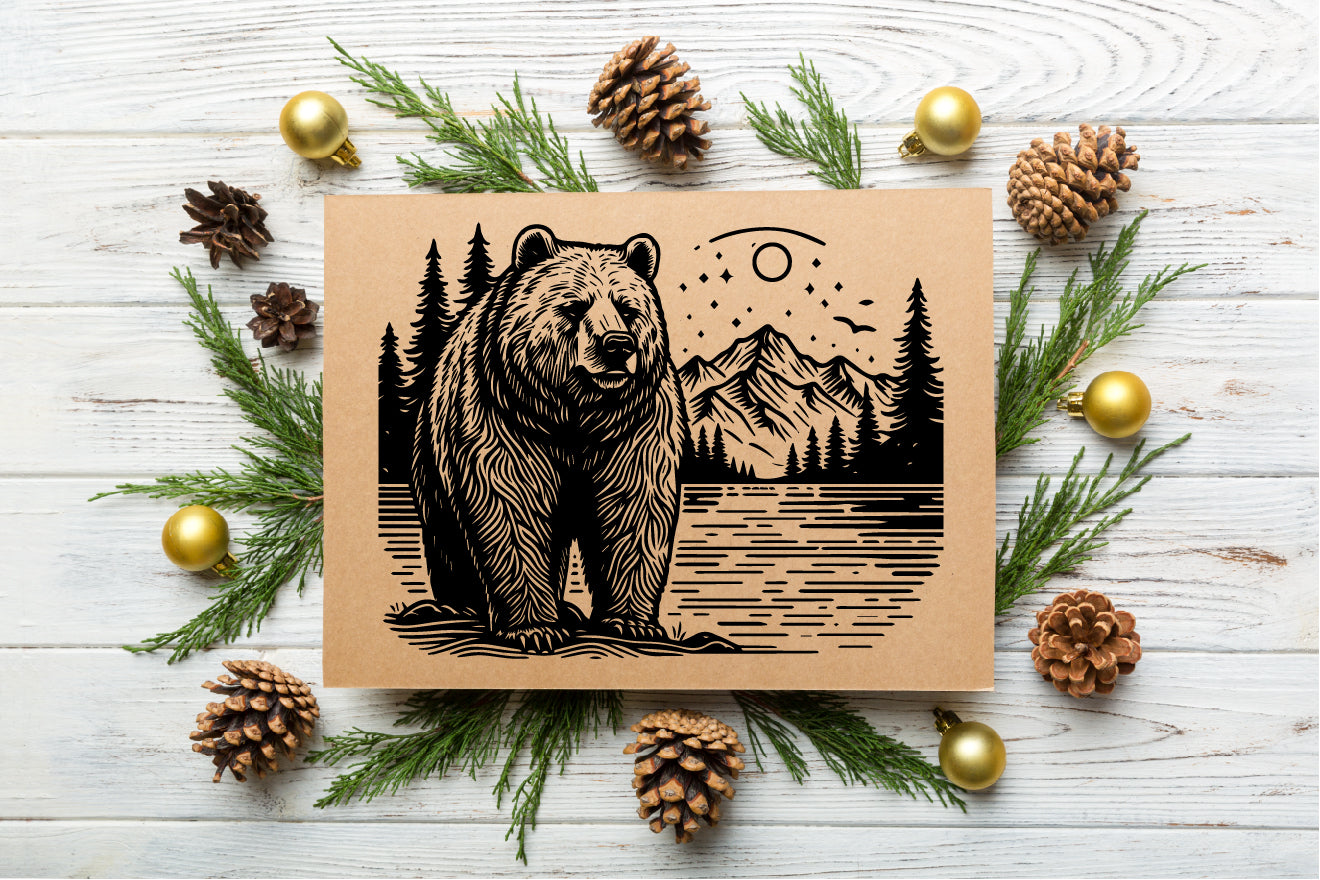Bear & Mountain Vector SVG