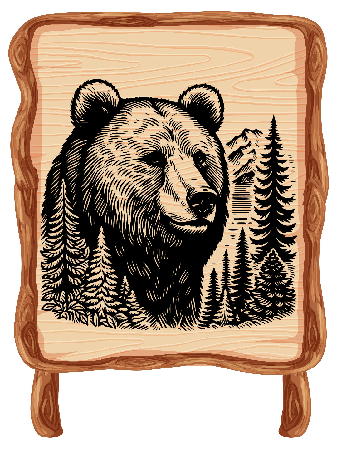 Bear & Pine Tree Vector