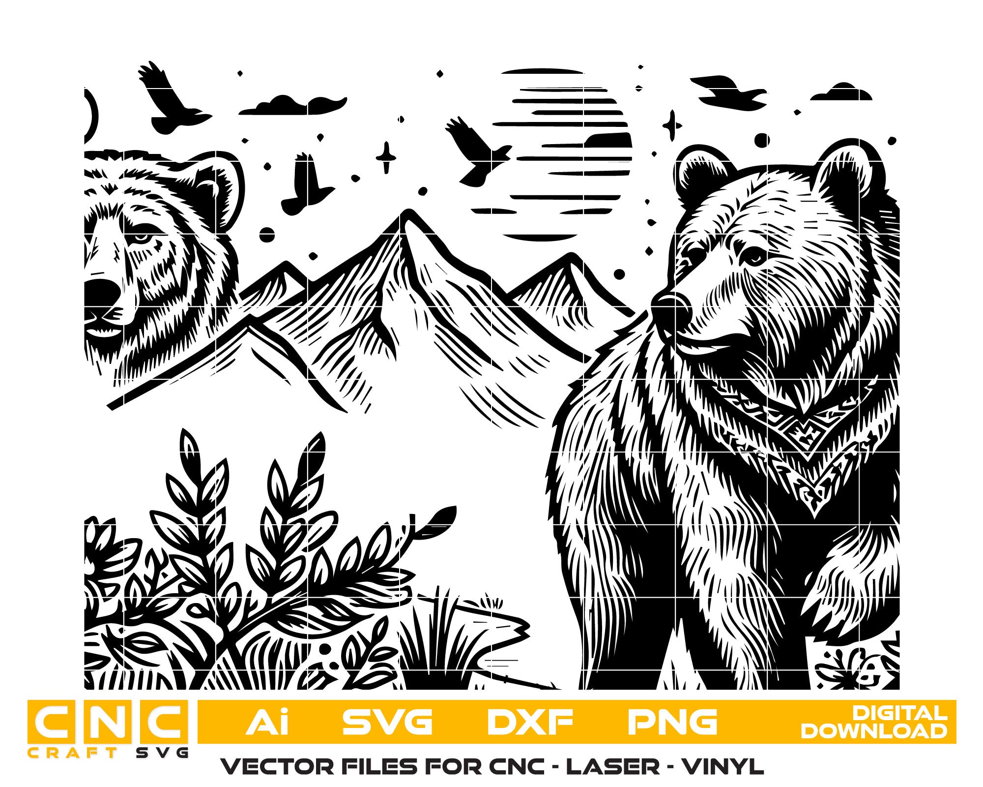 Bear & Tree Vector