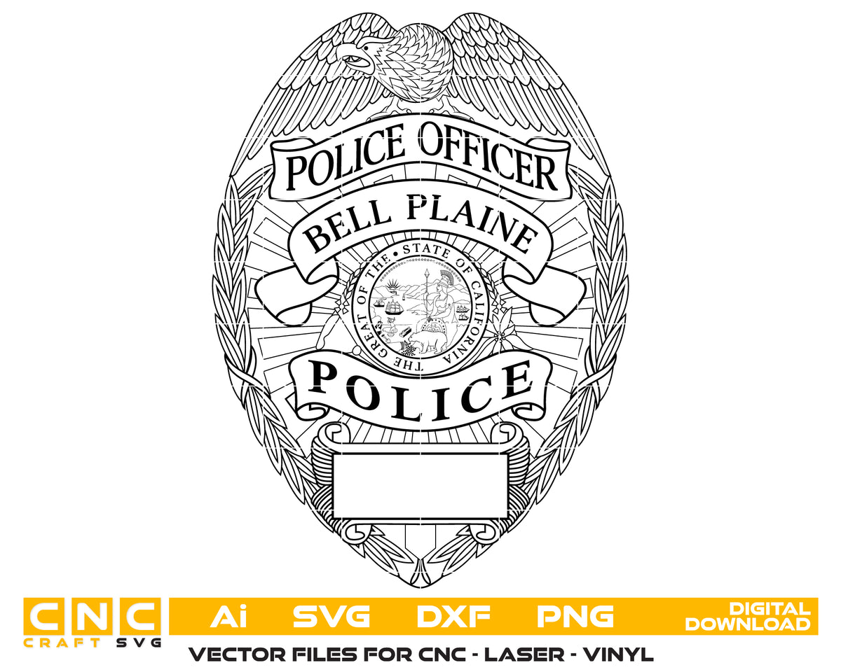 Bell Plaine Police Officer Badge SVG California Law Enforcement Vector