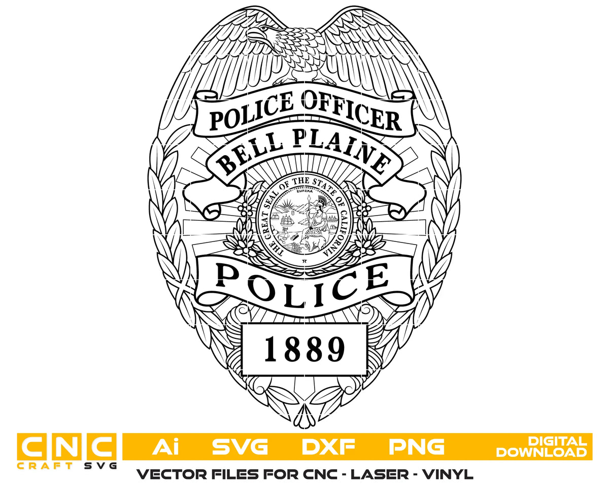 Belle Plaine Police Officer Badge California SVG Law Enforcement Vector