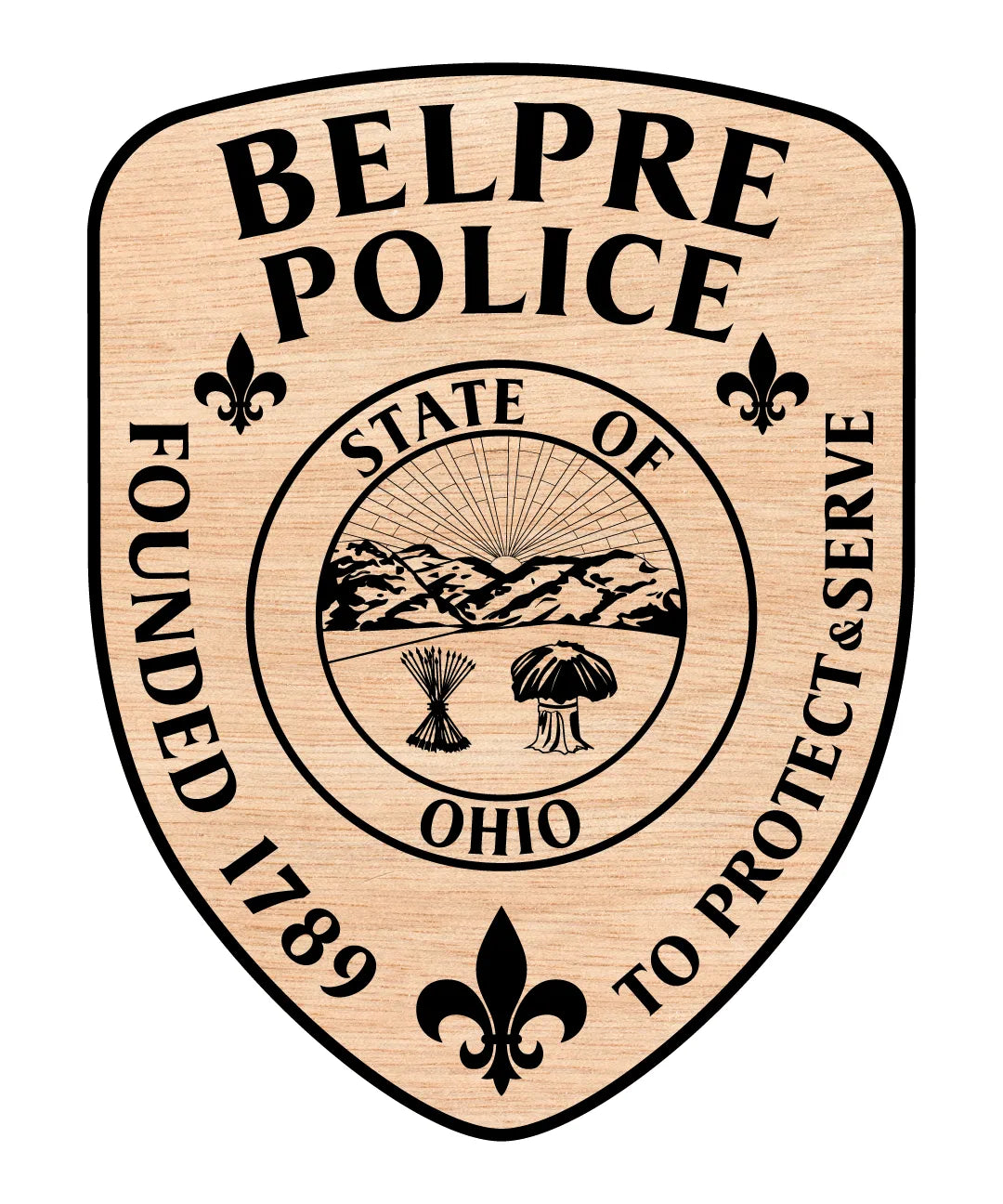 Belpre Police Department Patch SVG

Ohio Law Enforcement Vector

Police Shield State Seal Emblem

Officer Plaque Engraving File

Belpre Police Sign CNC File
