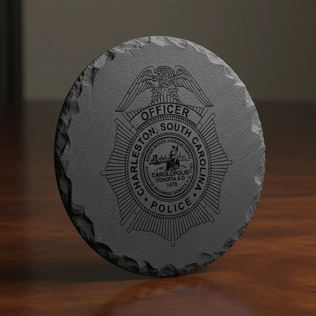 Charleston Police Officer Badge SVG

South Carolina Law Enforcement Vector Design

Eagle Sunburst Police Badge Engraving File

Charleston SC Police Sign CNC File

Historic City Seal Badge Vector for Laser Cutting