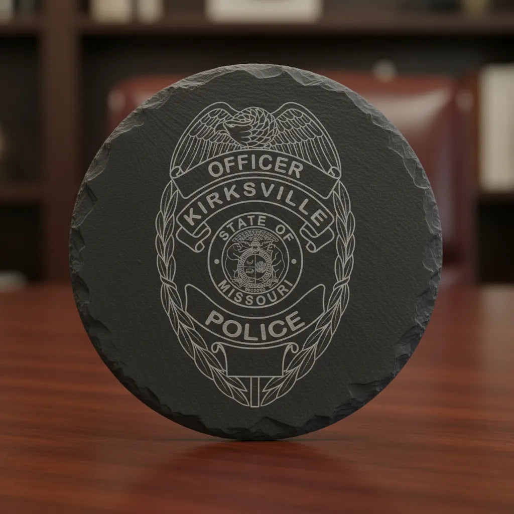 Kirksville Police Officer Badge SVG

Missouri Law Enforcement Vector Design

Eagle Police Badge Engraving File

Kirksville MO Police Sign CNC File

State of Missouri Seal Vector for Laser Cutting