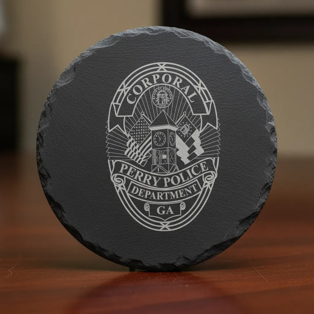 Perry Police Officer Badge SVG

Georgia Law Enforcement Vector Design

Eagle Shield Police Badge Engraving File

Perry GA Police Sign CNC File

State of Georgia Seal Vector for Lasers