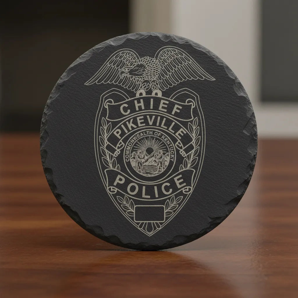 Pikeville Police Chief Badge SVG

Kentucky Law Enforcement Vector Design

Eagle Shield Police Badge Engraving File

Pikeville KY Police Sign CNC File

Commonwealth of Kentucky Seal Vector for Lasers
