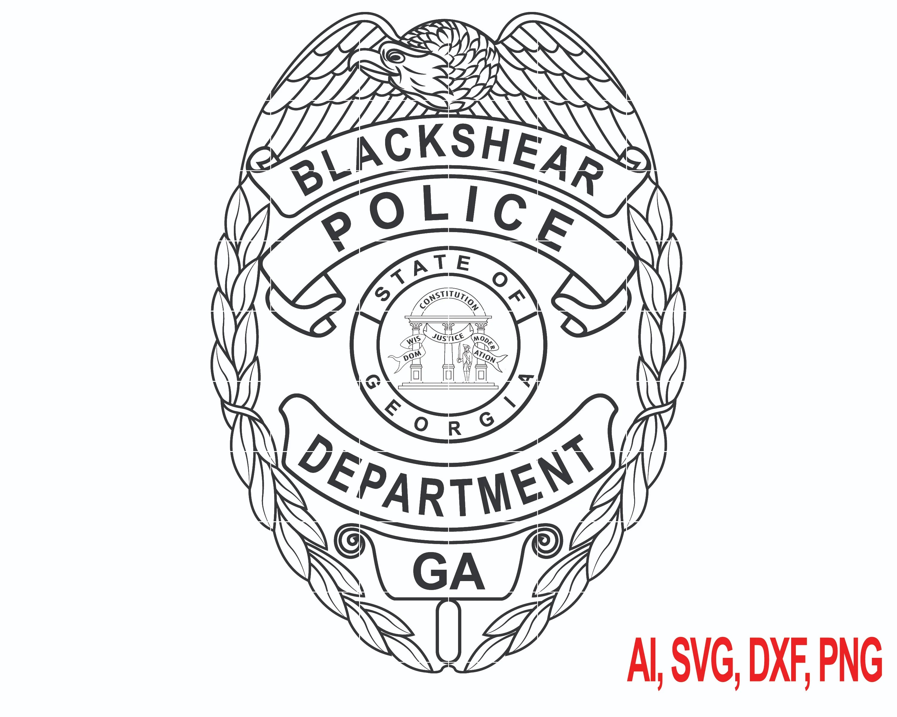 Blackshear Police Badge SVG

Georgia Law Enforcement Vector Design

5-Point Star Police Badge Engraving File

Blackshear GA Police Sign CNC File

State of Georgia Seal Vector for Laser Cutting