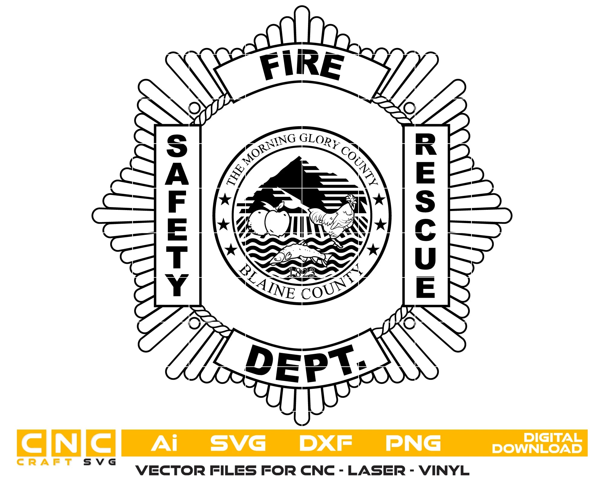 Blaine County Fire Safety Rescue Dept Badge SVG Firefighter Vector