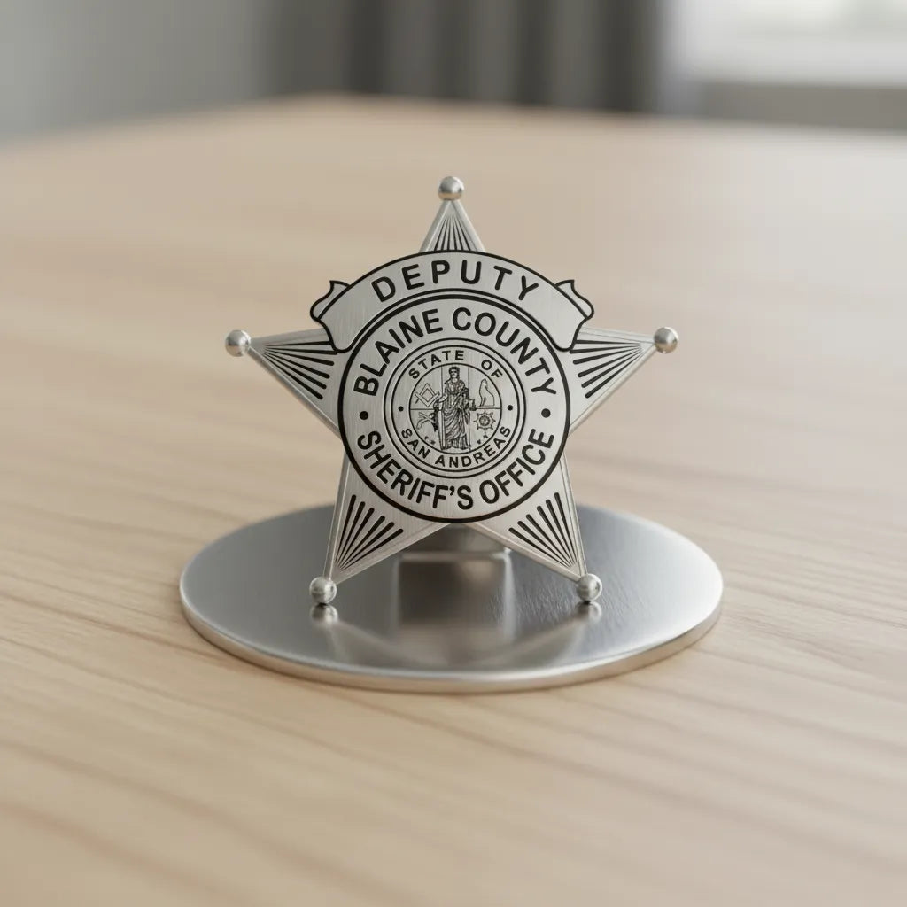 Blaine County Deputy Sheriff Badge SVG

San Andreas Law Enforcement Vector Design

Eagle and Star Police Badge Engraving File

Blaine County Sheriff Sign CNC File

Fictional Gaming Sheriff Badge Vector for Lasers
