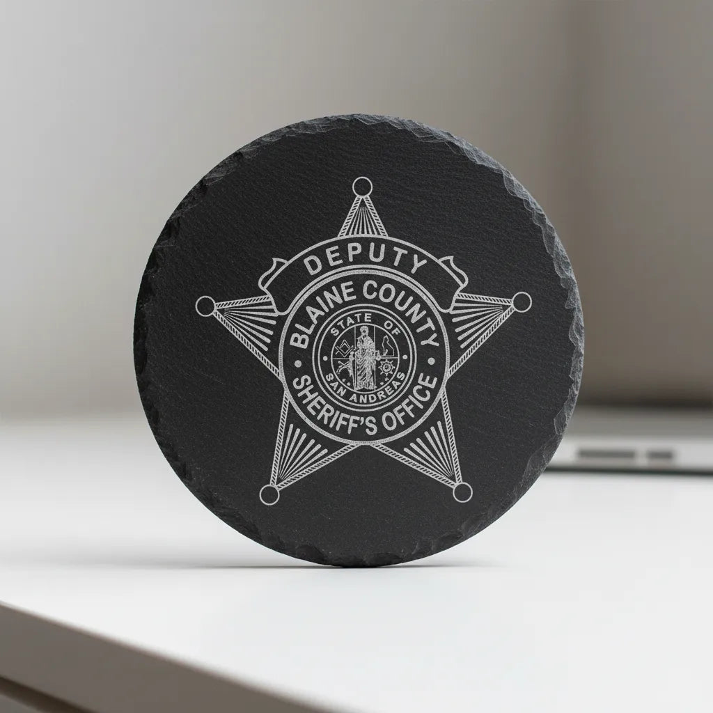 Blaine County Deputy Sheriff Badge SVG

San Andreas Law Enforcement Vector Design

Eagle and Star Police Badge Engraving File

Blaine County Sheriff Sign CNC File

Fictional Gaming Sheriff Badge Vector for Lasers