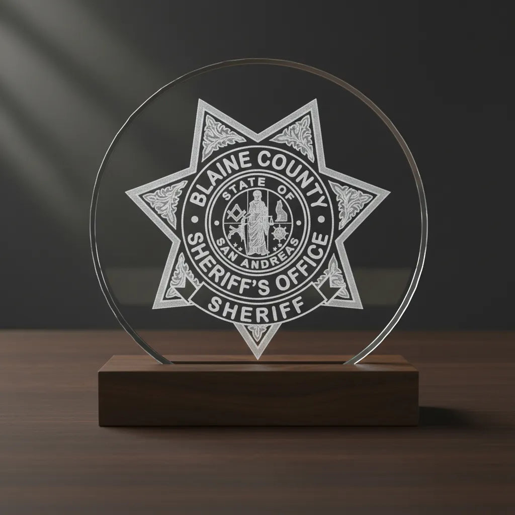 Blaine County Sheriff Badge SVG

San Andreas Law Enforcement Vector

7-Point Star Sheriff Badge Engraving File

Blaine County San Andreas Sign CNC File

Fictional Gaming Sheriff Star Vector