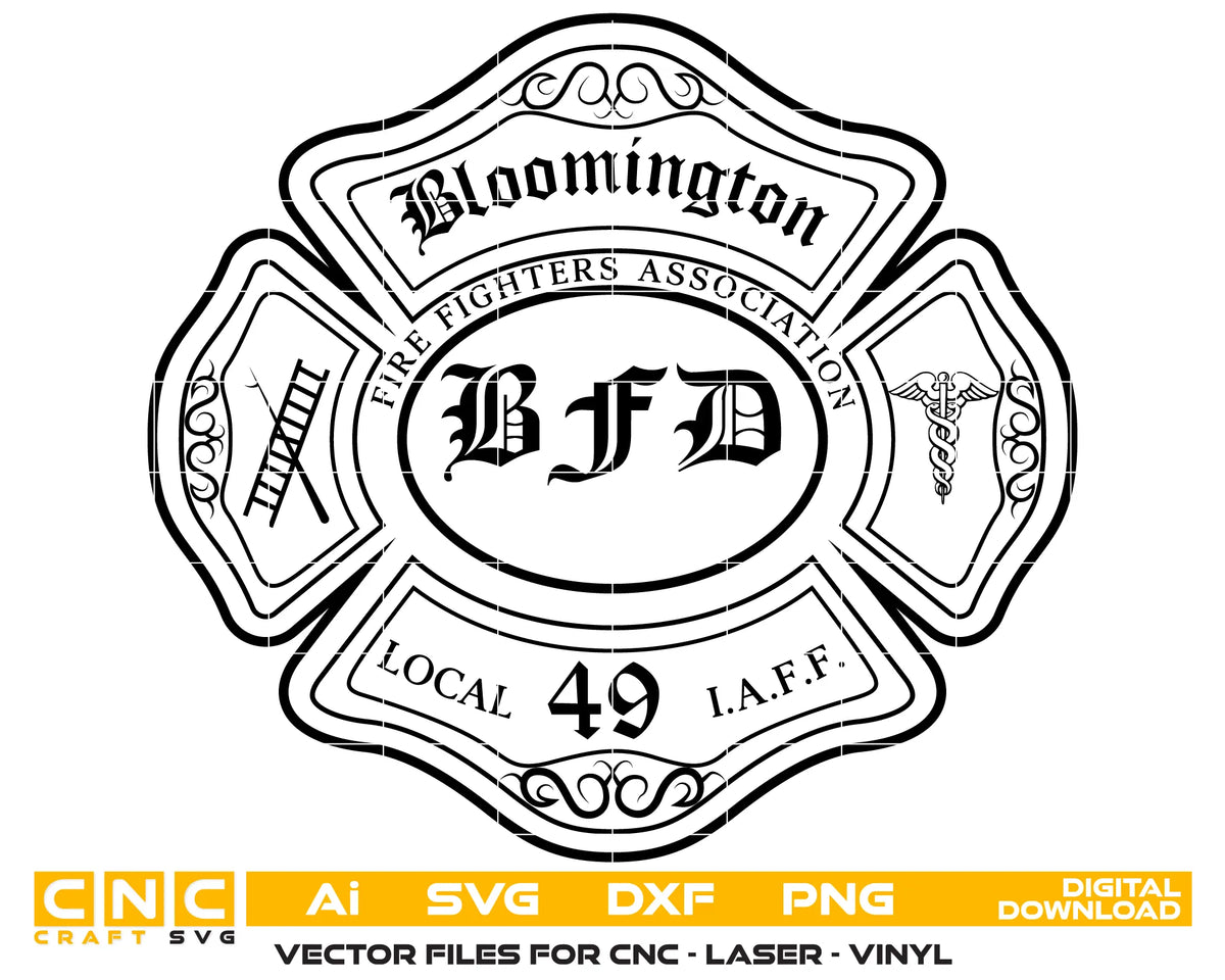 Bloomington Firefighters Union Badge Illinois SVG IAFF Local 49 Vector