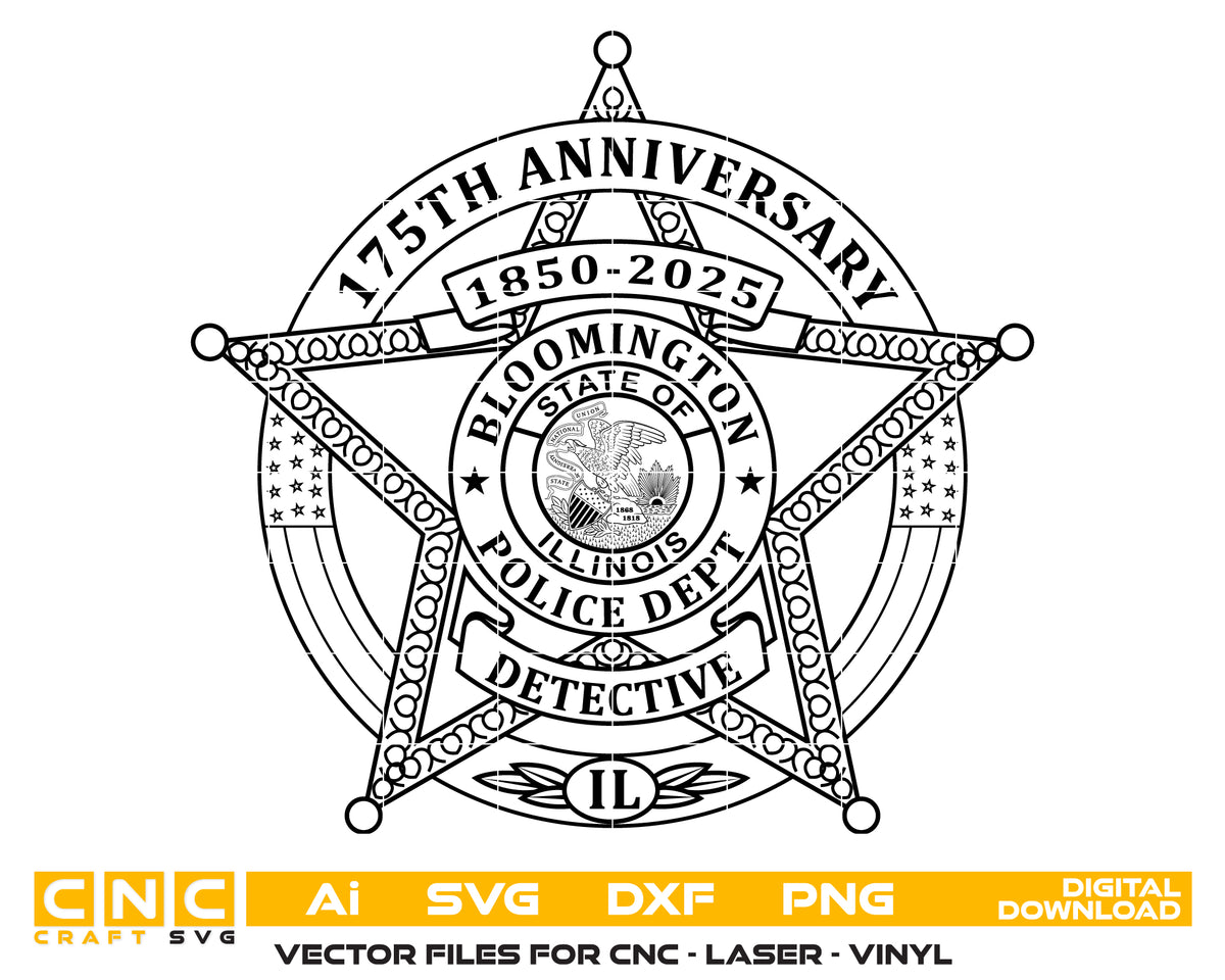 Bloomington Police Detective 175th Anniversary Badge SVG Illinois Law Enforcement Vector