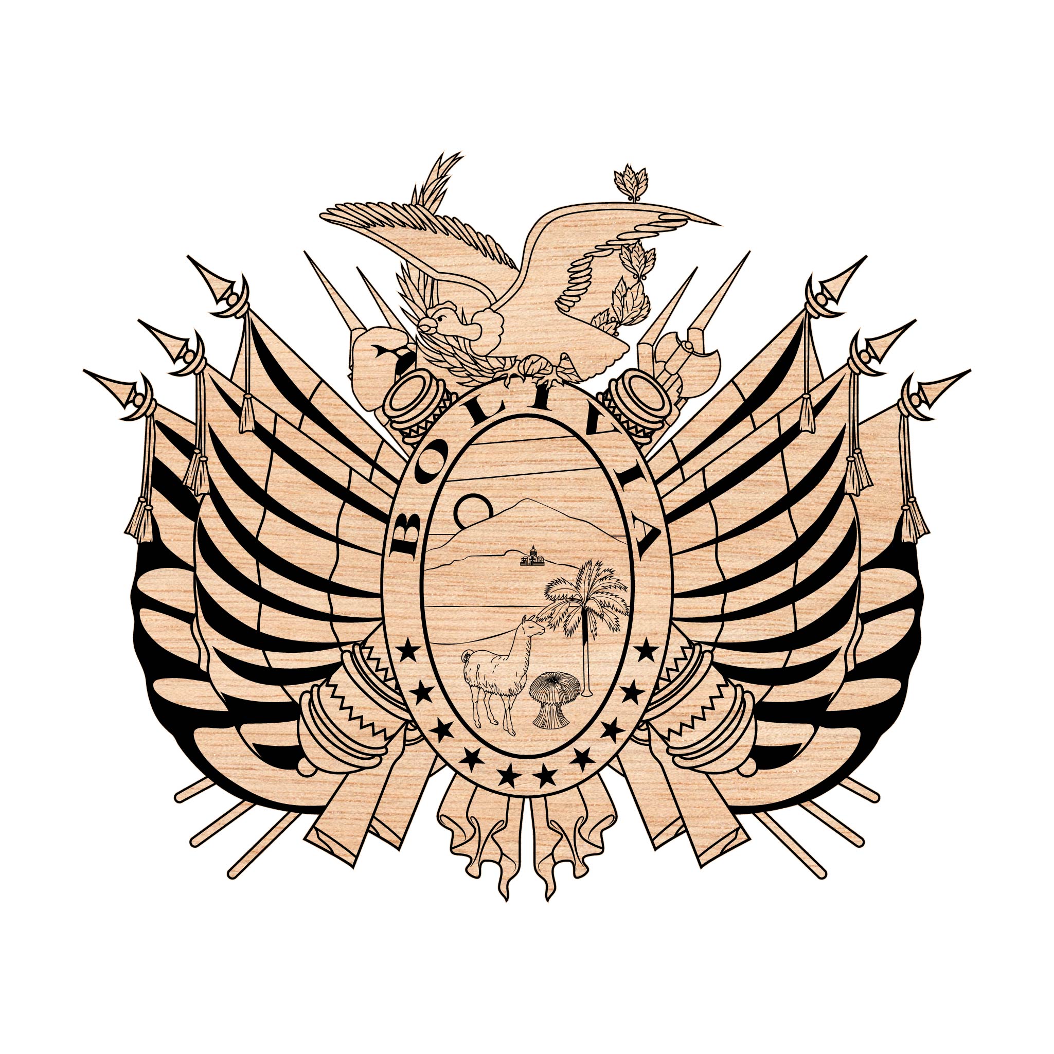 Coat of Arms of Bolivia SVG for CNC

Bolivia National Emblem Vector for Laser Engraving

Bolivian Shield Emblem for Wood Carving

Professional Bolivia Coat of Arms Vector Design

Bolivia SVG Emblem Logo for CNC Router Projects