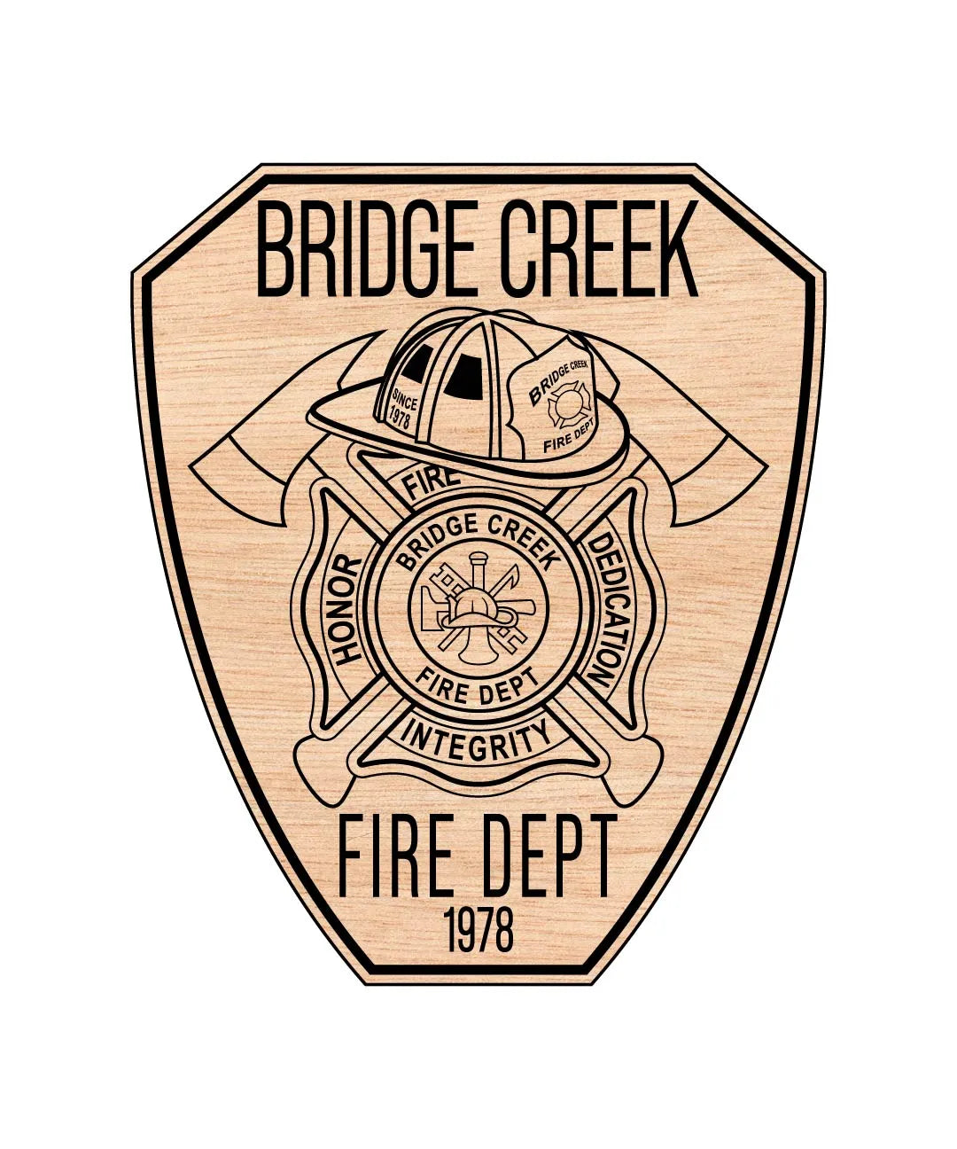 Bridge Creek Fire Department Badge SVG, Bridge Creek Fire Dept Badge Vector, Firefighter Badge SVG, Fire Department Emblem Vector, Firefighter Maltese Cross SVG, Fire Badge Engraving File