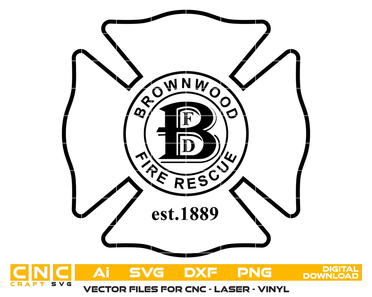 Brownwood Fire Rescue Badge SVG Texas Fire Department Vector