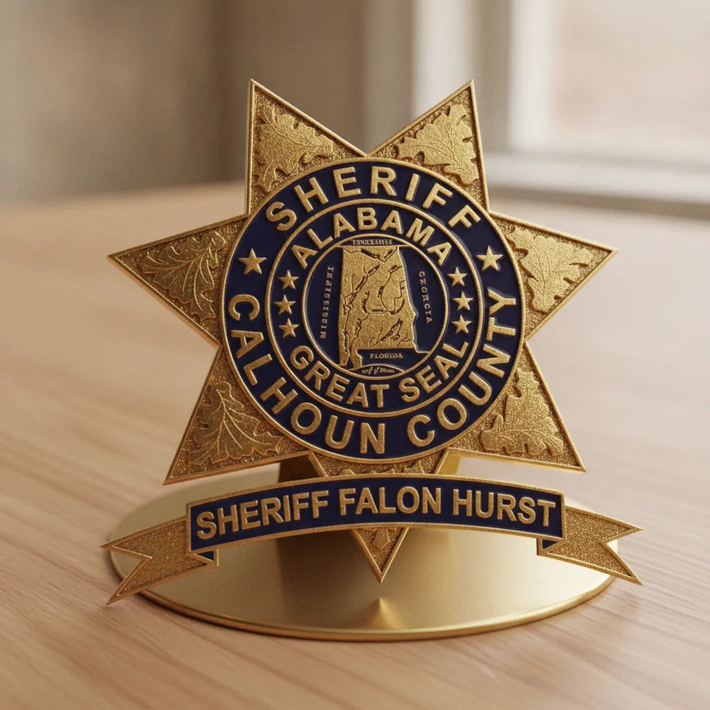 Calhoun County AL Sheriff Badge SVG

Alabama Law Enforcement Star Vector

Great Seal of Alabama Map Engraving

Oak Leaf Sheriff Star Sign CNC File

Custom Name Banner Vector for Lasers