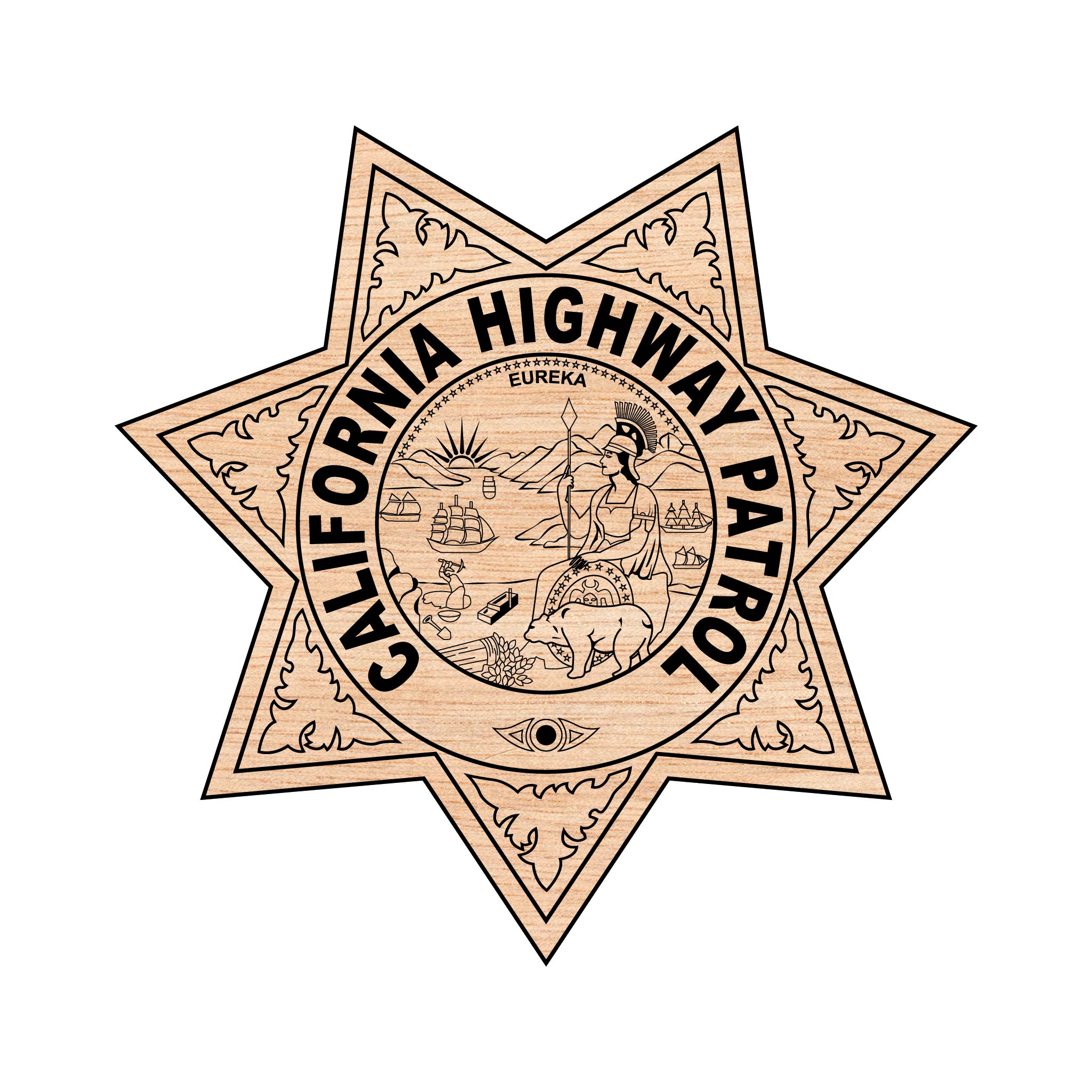 California Highway Patrol Badge SVG

CHP Law Enforcement Vector Design

Police Badge Engraving File

California Highway Patrol Sign CNC File

7-Point Star Badge Vector for Laser Cutting