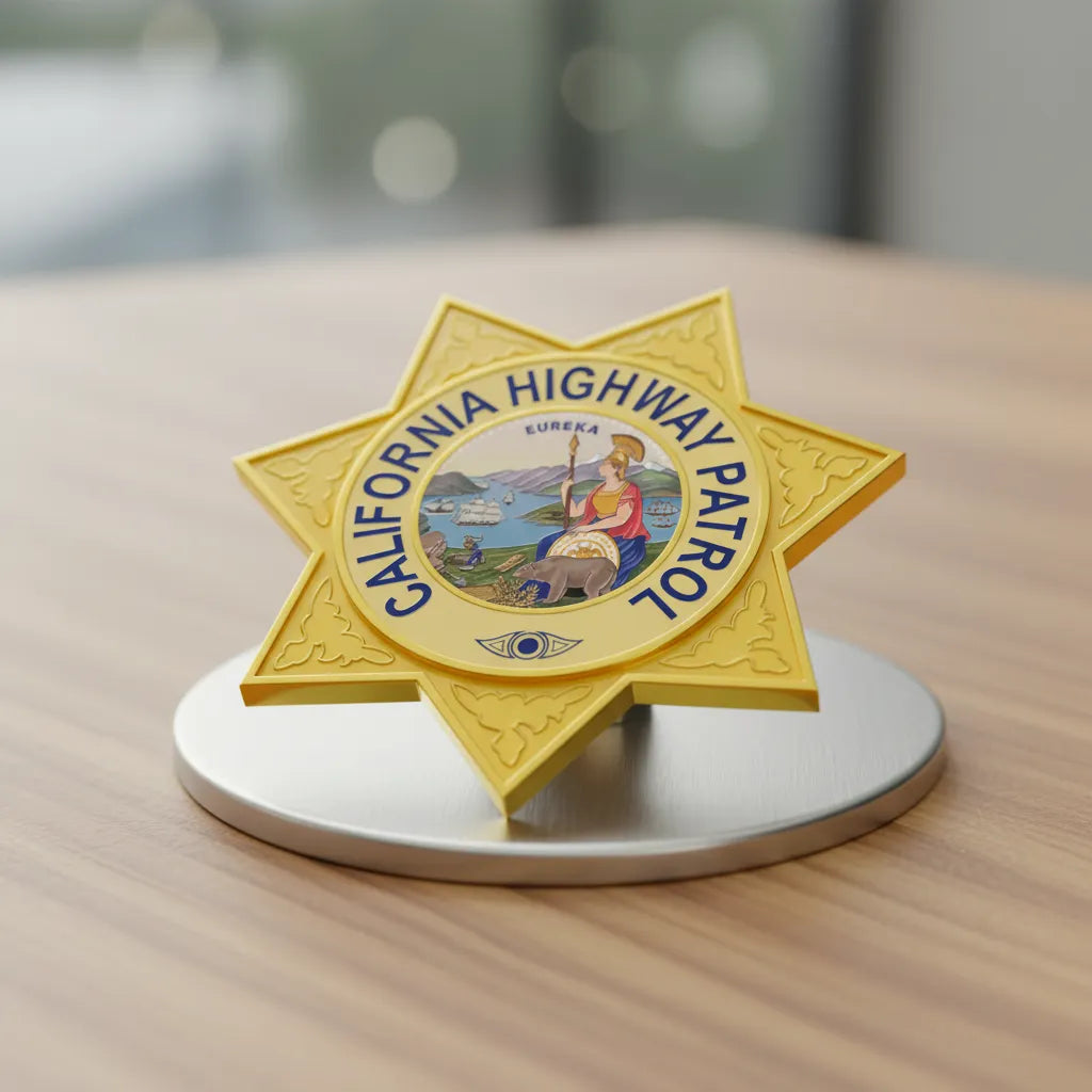 California Highway Patrol Color Badge SVG

CHP Law Enforcement Sublimation File

Full Color Police Badge Vector for UV Printing

California Highway Patrol Apparel Design

7-Point Star Shield Vector File