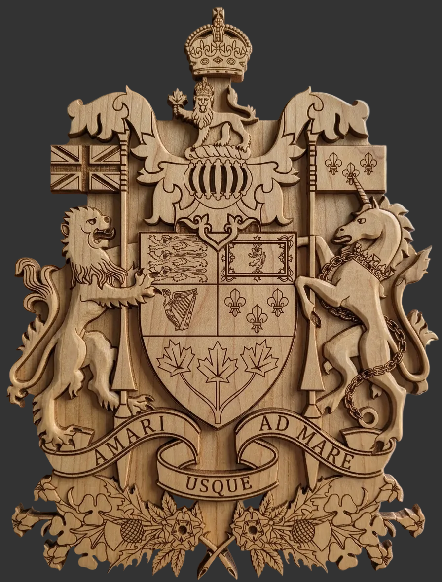 Coat of Arms of Canada SVG for CNC

Canada National Emblem Vector for Laser Engraving

Canadian Royal Shield Emblem for Wood Carving

Professional Canada Coat of Arms Vector Design

Canada SVG Emblem Logo for CNC Router Projects