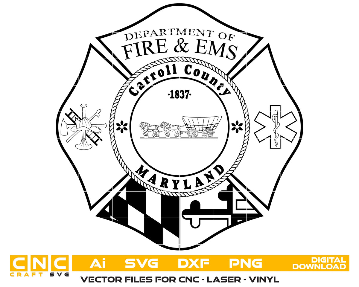 Carroll County Fire & EMS Badge Maryland SVG Firefighter Vector