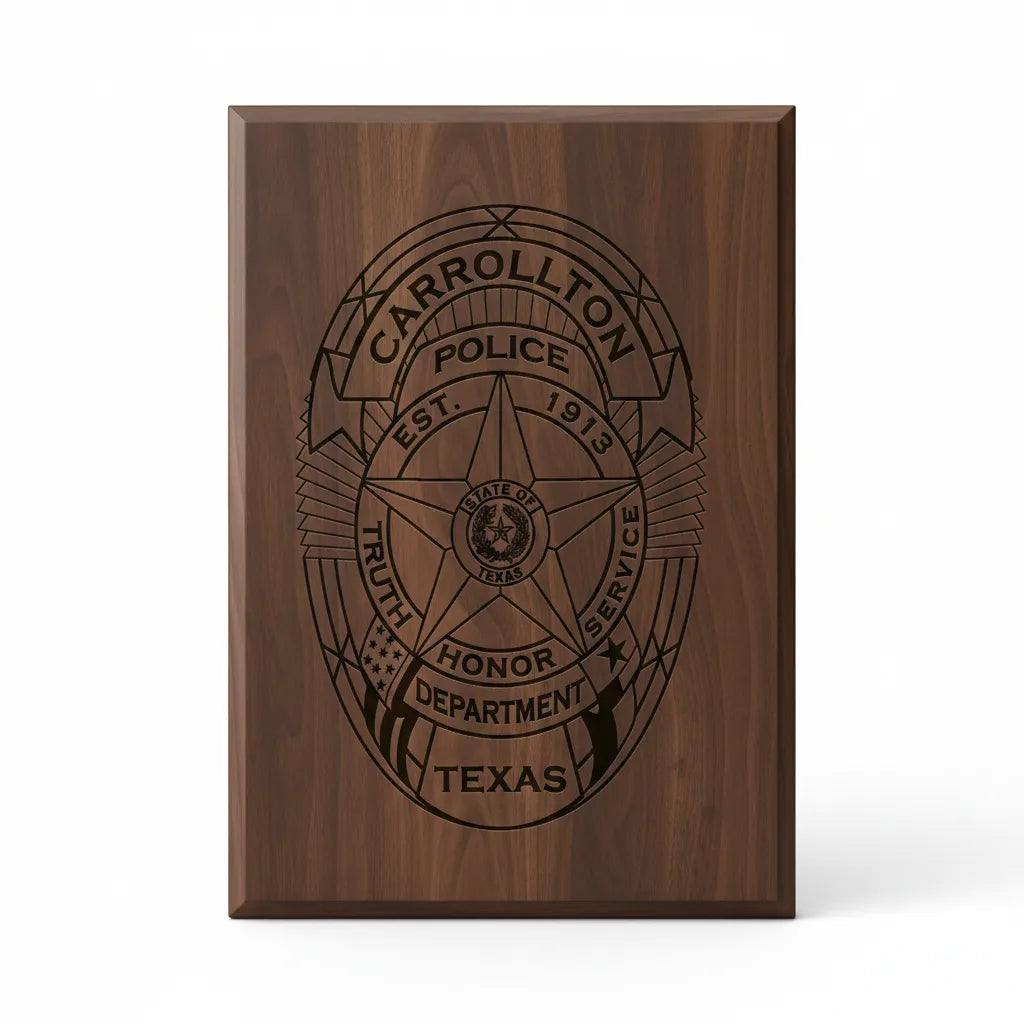 Carrollton Police Department Badge SVG

Texas Law Enforcement Vector Design

Lone Star Police Badge Engraving File

Carrollton TX Police Sign CNC File

State of Texas Seal Vector for Lasers