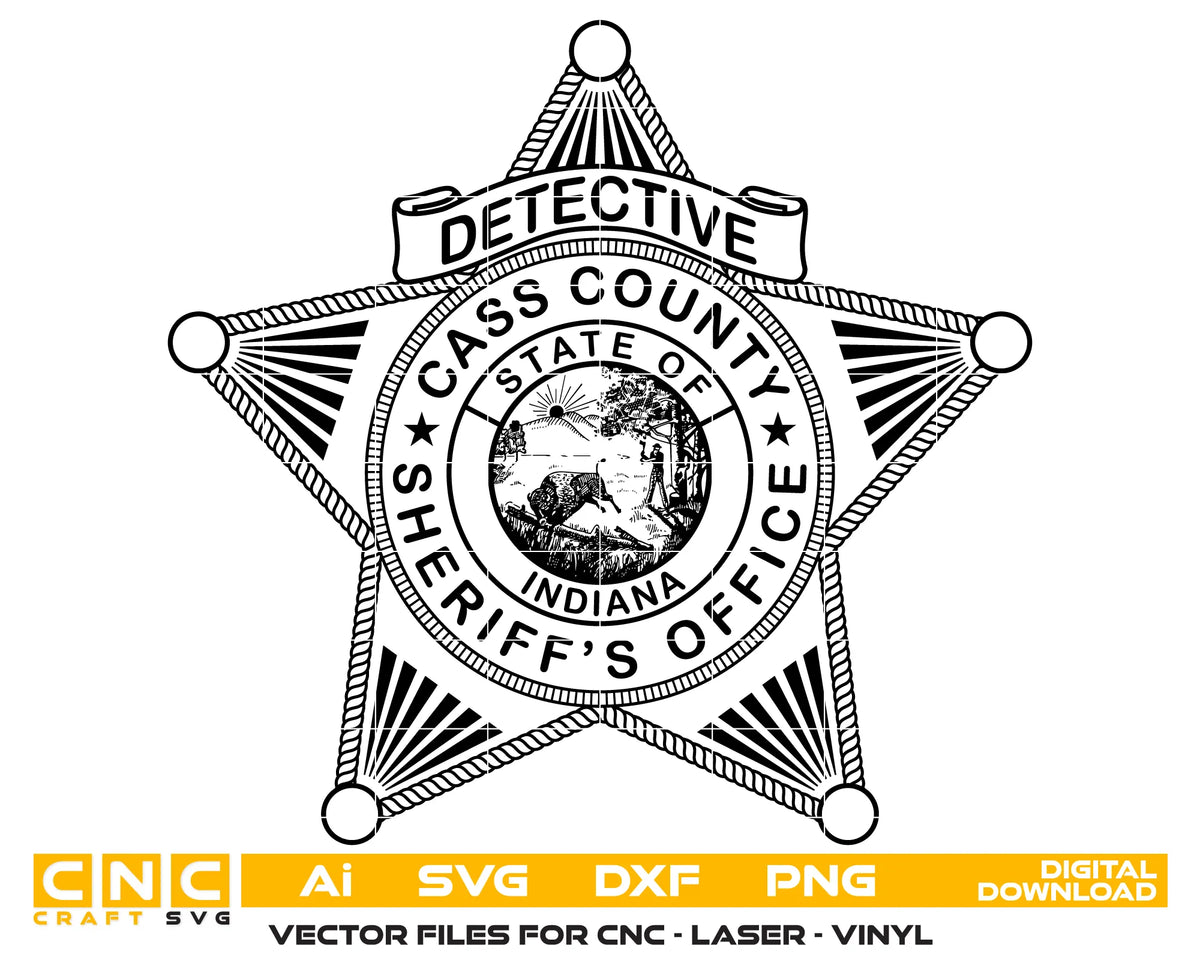 Cass County Sheriff's Office Detective Badge Indiana SVG Law Enforcement Vector