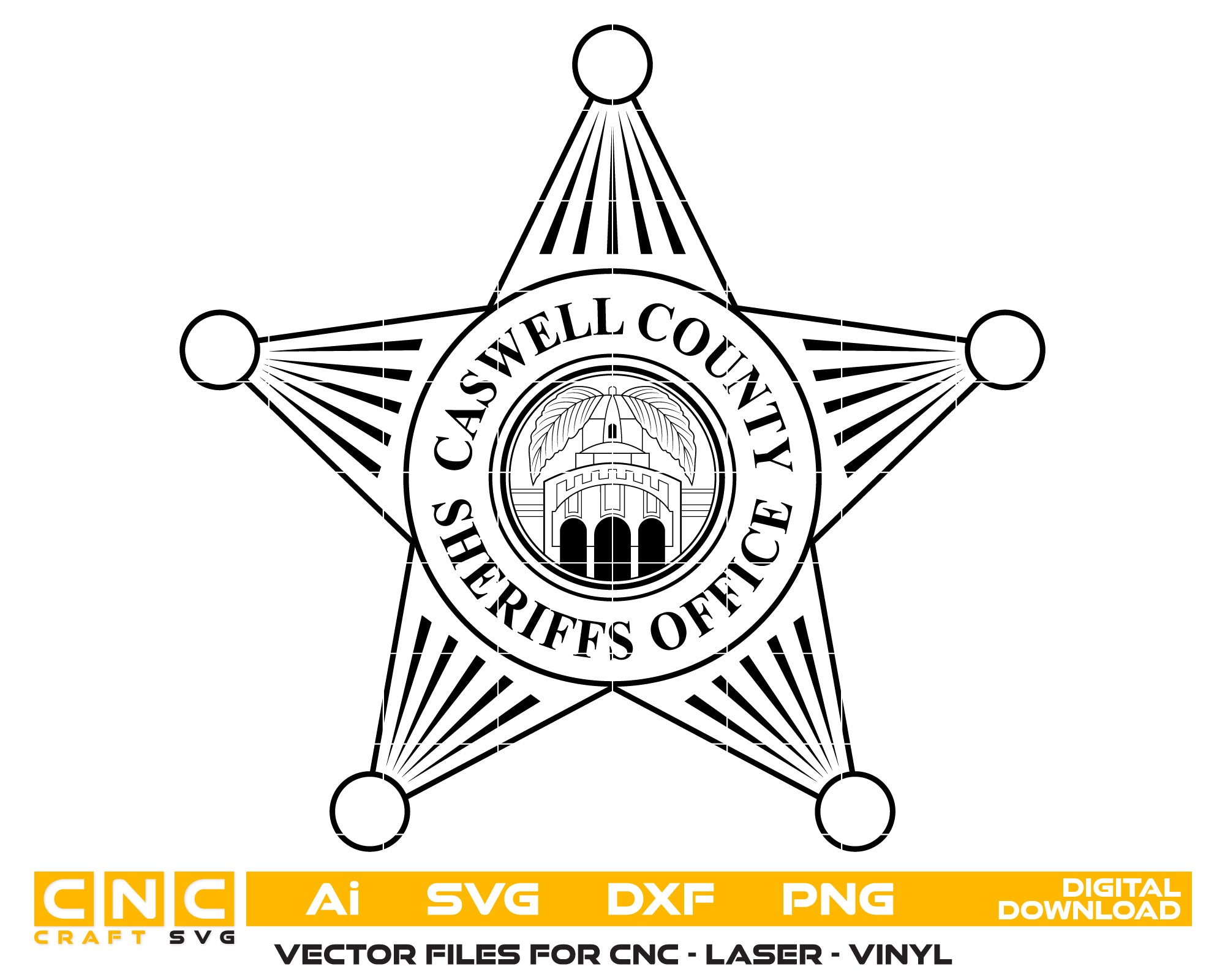Caswell County Sheriff Badge SVG

North Carolina Law Enforcement Vector

Sheriff Office 5-Point Star Emblem

Deputy Plaque Engraving File

Caswell County Sign CNC File