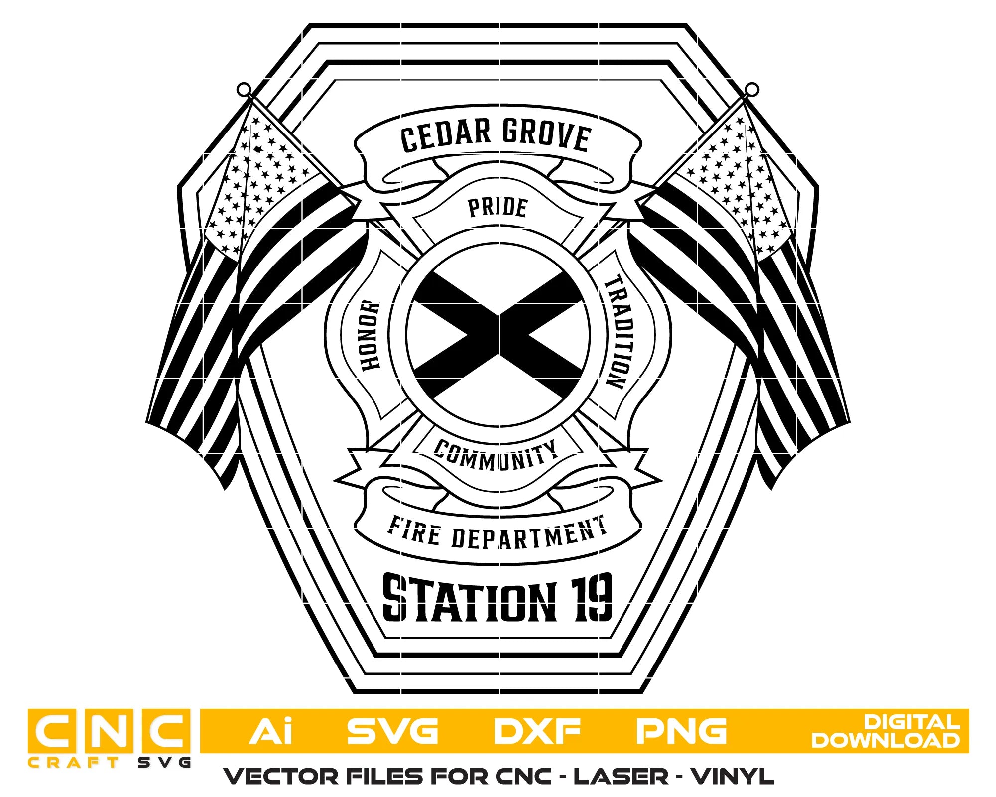 Cedar Grove Fire Department Station 19 Emblem SVG Firefighter Vector
