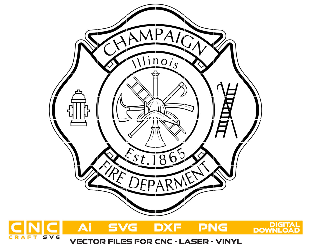Champaign Fire Department Badge SVG Illinois Firefighter Vector