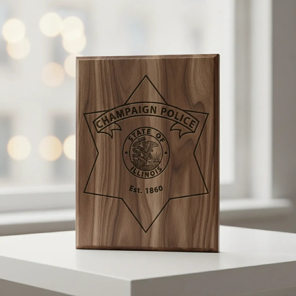 Champaign Police Department Badge SVG

Illinois Law Enforcement 6 Point Star Vector

State of Illinois Seal Engraving File

Champaign Police Star Sign CNC File

Police Badge Shield Vector for Lasers