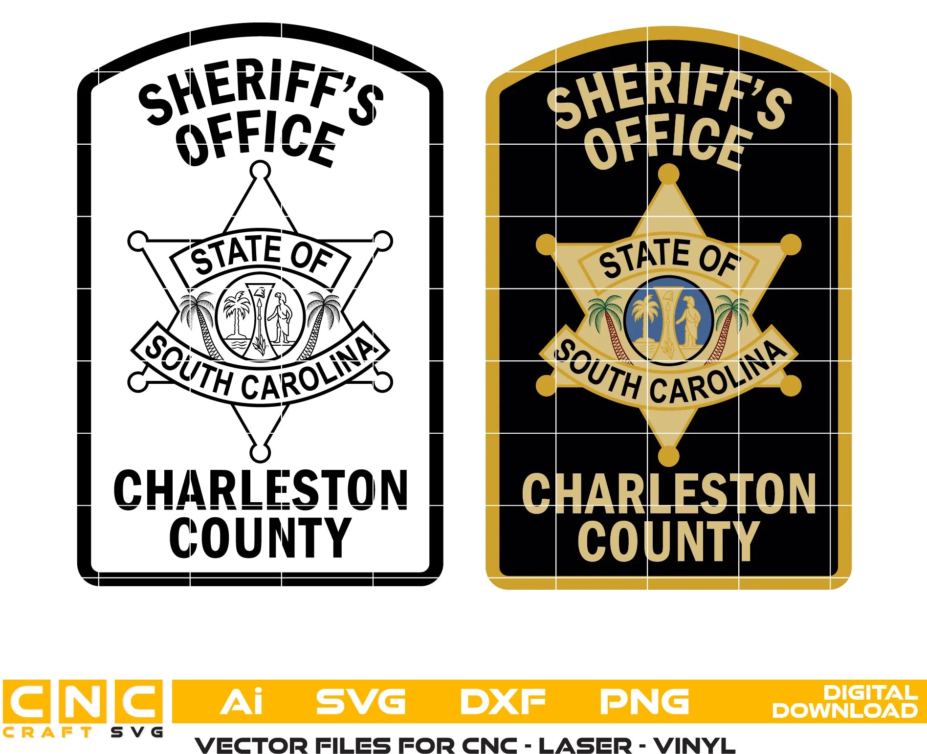 Charleston County Sheriff Patch SVG

South Carolina Law Enforcement Vector Design

Sheriff 6-Point Star Patch Engraving File

Charleston County SC Sign CNC File

SC State Seal Palmetto Tree Vector