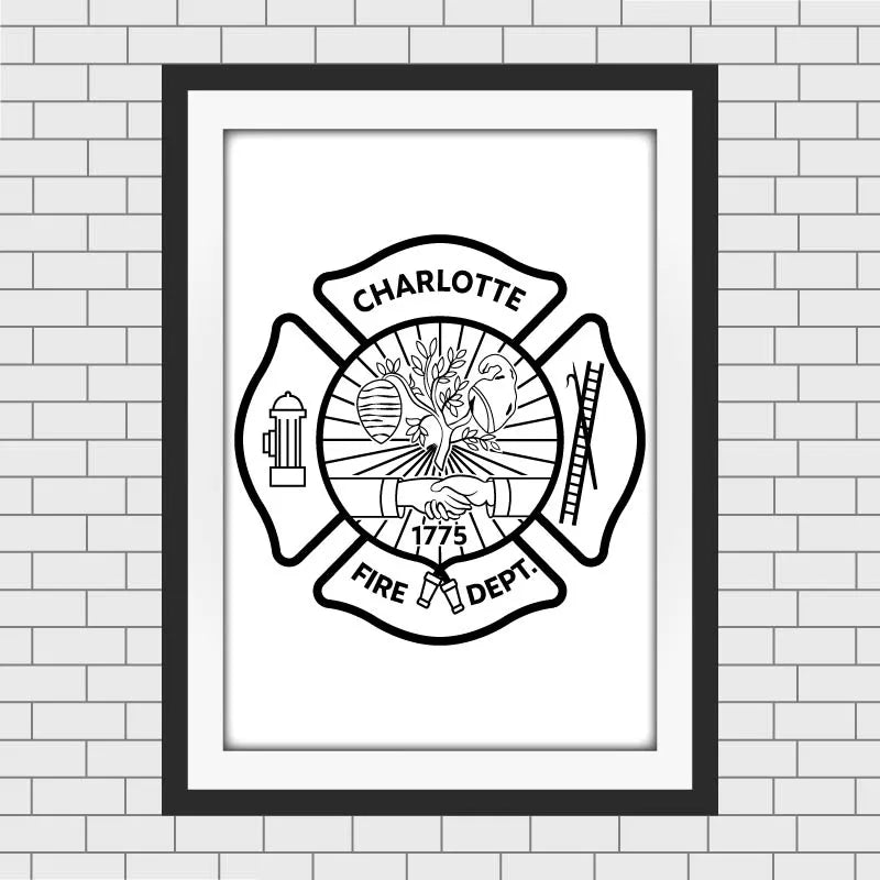 Charlotte Fire Department Logo SVG, Charlotte Fire Dept Vector, Charlotte Firefighter Emblem SVG, Fire Department Maltese Cross SVG, Firefighter Logo Vector, Fire Department Engraving File